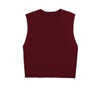 Pull en tricot sans manches pour femme Style preppy Pull Col en V Crop Top Hiver, bordeaux, L