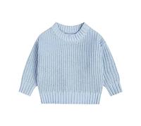 Pull en tricot solide à manches longues et col rond - Vêtement d'hiver pour fille et bébé - Vêtements courts pour femme, bleu clair, 5-6 ans