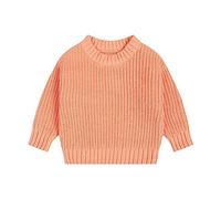 Pull en tricot solide à manches longues et col rond - Vêtement d'hiver pour fille et bébé - Vêtements courts pour femme, Orange, 4-5 ans