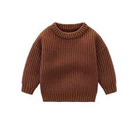 Pull en tricot solide à manches longues et col rond - Vêtement d'hiver pour fille et bébé - Vêtements courts pour femme, café, 5-6 ans