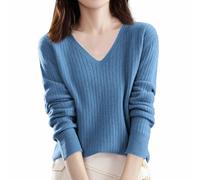Pull en tricot thermique pour femme 2025 avec noyau de laine filée tricotée un bas pour costume d'automne, bleu ciel, M
