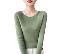 Pull en tricot thermique pour femme - Pull en laine pour l'automne et l'hiver - Pull chaud tricoté à col rond à manches longues - Costume de fête - Cadeaux de Noël, Vert, L