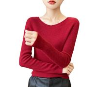Pull en tricot thermique pour femme - Pull en laine pour l'automne et l'hiver - Pull chaud tricoté à col rond à manches longues - Costume de fête - Cadeaux de Noël, rouge pastèque, L