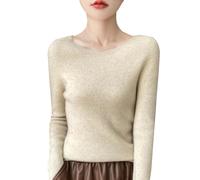 Pull en tricot thermique pour femme - Pull en laine pour l'automne et l'hiver - Pull chaud tricoté à col rond à manches longues - Costume de fête - Cadeaux de Noël, beige, S