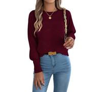 Pull en tricot torsadé à col rond et manches longues pour femme - Pull | Texture aérée à point ouvert, drapé facile, bordure côtelée, bureau au w nd, superposition caraco à la main