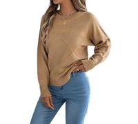 Pull en tricot torsadé à col rond et manches longues pour femme - Pull | Texture aérée à point ouvert, drapé facile, bordure côtelée, bureau au w nd, superposition caraco à la main