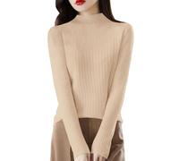 Pull en tricot torsadé pour femme, pull intelligent à col roulé décontracté, haut tricoté de couleur pure, pull à manches longues côtelé, élégant pull en tricot d'automne, beige, M