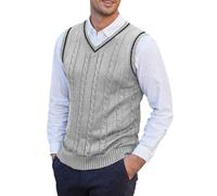 Pull en tricot torsadé pour homme avec col en V sans manches, tricot classique décontracté, tissu doux et respirant, ourlet côtelé extensible, coupe confortable, construction durable, gris, 3XL