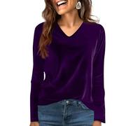 Pull en velours à col en V et à manches longues pour femme - Couleur unie - Coupe ample - Léger et confortable - Pour un usage quotidien, le bureau et le week-end, violet, XXL