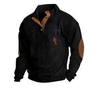 Pull en velours côtelé pour homme, imprimé drapeau pour homme, sweat à capuche à col montant tendance, sans capuche, couleurs contrastées, avec coudières à l'automne