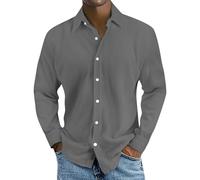 Pull en velours côtelé pour homme - Manches longues - Chemise décontractée boutonnée - Chemise à manches longues - Couleur unie - Confortable et douce - Pour homme - Pull de travail solide - Manteau