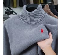 Pull en velours de marque haut de gamme pour hommes nouveau créateur de mode broderie de poney exquise épais et chaud col haut tricoté hiver Brun