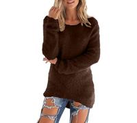 Pull en Velours Femme Hauts en Polaire Manches Longues Sherpa Pile Sweatshirt Polaire Floue Sweat Hiver Chaud Pulls Teddy Moelleux Tunique Top Lâche Couleur Unie Pull À Col Rond Léger Sweater