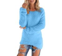 Pull en Velours Femme Hauts en Polaire Manches Longues Sherpa Pile Sweatshirt Polaire Floue Sweat Hiver Chaud Pulls Teddy Moelleux Tunique Top Lâche Couleur Unie Pull À Col Rond Léger Sweater