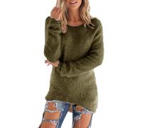 Pull en Velours Femme Hauts en Polaire Manches Longues Sherpa Pile Sweatshirt Polaire Floue Sweat Hiver Chaud Pulls Teddy Moelleux Tunique Top Lâche Couleur Unie Pull À Col Rond Léger Sweater