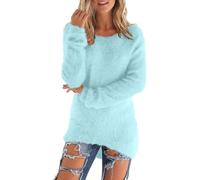 Pull en Velours Femme Hauts en Polaire Manches Longues Sherpa Pile Sweatshirt Polaire Floue Sweat Hiver Chaud Pulls Teddy Moelleux Tunique Top Lâche Couleur Unie Pull À Col Rond Léger Sweater