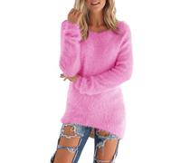 Pull en Velours Femme Hauts en Polaire Manches Longues Sherpa Pile Sweatshirt Polaire Floue Sweat Hiver Chaud Pulls Teddy Moelleux Tunique Top Lâche Couleur Unie Pull À Col Rond Léger Sweater