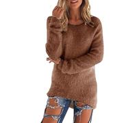Pull en Velours Femme Hauts en Polaire Manches Longues Sherpa Pile Sweatshirt Polaire Floue Sweat Hiver Chaud Pulls Teddy Moelleux Tunique Top Lâche Couleur Unie Pull À Col Rond Léger Sweater