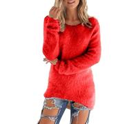 Pull en Velours Femme Hauts en Polaire Manches Longues Sherpa Pile Sweatshirt Polaire Floue Sweat Hiver Chaud Pulls Teddy Moelleux Tunique Top Lâche Couleur Unie Pull À Col Rond Léger Sweater