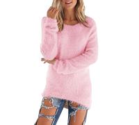 Pull en Velours Femme Hauts en Polaire Manches Longues Sherpa Pile Sweatshirt Polaire Floue Sweat Hiver Chaud Pulls Teddy Moelleux Tunique Top Lâche Couleur Unie Pull À Col Rond Léger Sweater