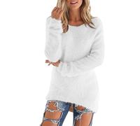 Pull en Velours Femme Hauts en Polaire Manches Longues Sherpa Pile Sweatshirt Polaire Floue Sweat Hiver Chaud Pulls Teddy Moelleux Tunique Top Lâche Couleur Unie Pull À Col Rond Léger Sweater