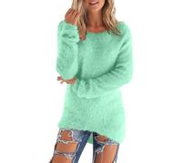 Pull en Velours Femme Hauts en Polaire Manches Longues Sherpa Pile Sweatshirt Polaire Floue Sweat Hiver Chaud Pulls Teddy Moelleux Tunique Top Lâche Couleur Unie Pull À Col Rond Léger Sweater