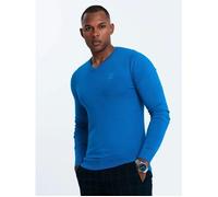 Pull en viscose pour homme - Ombre - Coupe près du corps - Col V - Bleu L