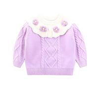 Pull Enfant Fille 10 Ans - d'hiver À Manches Longues pour Garçons Et Filles Chaud en Tricot À Volants avec De Fleurs Vêtements pour Enfants (Purple 2-3 Years)