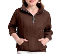 Pull Enfant Fille 12 Ans,Sweat-Shirt à Capuche Jacquard Floral pour Filles - Veste Polaire décontractée zippée adaptée à l’Usage Quotidien et à l’école (Brown, 13-14 Years)
