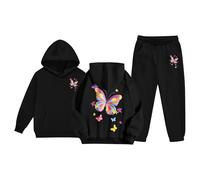 Pull Enfant Fille Ensemble Sweat Capuche Sport, Tenue 2 Pièces Confortable Hiver, Vêtement avec Pantalon Assorti, Survêtement Fille Garçon(Black, 4-5 Years)