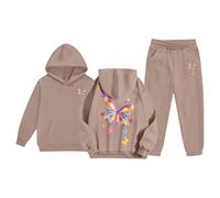 Pull Enfant Fille Ensemble Sweat Capuche Sport, Tenue 2 Pièces Confortable Hiver, Vêtement avec Pantalon Assorti, Survêtement Fille Garçon(Khaki, 6-7 Years)