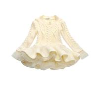 Pull Enfant Fille - Robe en pour Tout-Petits Crochet avec d'hiver Bébé Tricoté Enfants Filles Filles Robe Et Jupe (Beige 3-4 Years)
