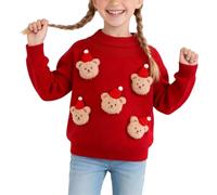 Pull Enfant Fille Stitch - d'hiver Douillet en Maille Doux Et Chaud avec Rayures Classiques Et Adorable Motif Ourson Idéal pour Les Petites Filles Et Les Fêtes (Red 6-7 Years)