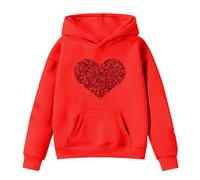 Pull Enfant Fille Sweat à Capuche Graphique Tendance, Haut Manches Longues Doux et Confortable, Vêtement Chaud Hiver, Hoodie Mignon(Red, 13-14 Years)
