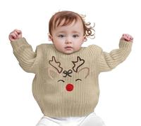 Pull Enfant, Pull d'hiver pour garçon avec Motif de Rennes brodé à la Main, idéal pour Les Tout-Petits et Les bébés. Pull Festif pour Les fêtes de Fin d'année.