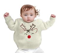 Pull Enfant, Pull d'hiver pour garçon avec Motif de Rennes brodé à la Main, idéal pour Les Tout-Petits et Les bébés. Pull Festif pour Les fêtes de Fin d'année.