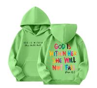 Pull Enfant,Pull Enfant Garcon,Dieu est en Elle, Elle ne tombera Pas. Sweat à Capuche pour Filles, Style Preppy. (Green, 5-6 Years)