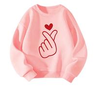 Pull Enfants Col Rond Sweat-Shirts Manches Longues Pulls Tricoté Uni Chemise Enfant Fille Partie Lettres Imprimées Ample Confortable pour Automne Hiver 5-12 Ans