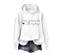 Pull épais 4 avec My Boys Sweat à capuche Life is Better with My Boys Sweatshirt Adulte Sweat à capuche Veste polaire Femme Noir, Blanc., M