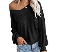 Pull Epaule Denudee Femme Col V Oversize Pulls Femme Pull-Over Tricoté Femme Large Pull Maille Femmes Pullover Pull Tricot Chandail Épaules Dénudées Manche Longue Joli Ample Casual Hiver Noir XL