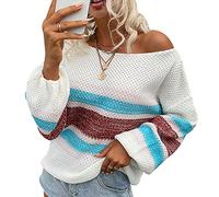 Pull Epaule Denudee Rayé Femme Sweater Femme Pulls Grosse Maille Oversize Pullover Chandail Femme Gros Pull Tunique Tricot Épaule Dénudée Ample Large Femme Hiver Torsade Tricoté Grande Taille Café S