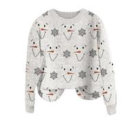 Pull Fair Isle à col rond à manches longues en tricot pour femme Automne Hiver, Blanc., 4XL