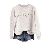 Pull Fair Isle à col rond à manches longues en tricot pour femme Automne Hiver, Blanc., S