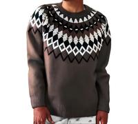 Pull Fair Isle à manches longues pour femme, pull surdimensionné pour femme, pull thermique jacquard classique imprimé pour Halloween, pulls en crochet tendance, pulls de Noël, vacances, usage
