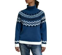 Pull Fairisle pour femme - Col polo tendance - Motif nordique Fair Isle - Pull habillé décontracté à col roulé - Pour les vacances, Zb-bleu, XXL