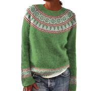 Pull Fairisle pour femme - Pull islandais doux et léger - Tunique nordique - Col rond - Automne et hiver - Pull chaud - Imprimé île vintage - Tricot jacquard, vert menthe, 4XL