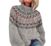 Pull Fairisle pour femme - Pulls pour femmes pull-overs mode élégant à col roulé pour femme, pull islandais doux et confortable pour femme, pull ample ajusté dames tricot torsadé pulls en cachemire