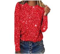 Pull femme 3D imprimé à manches longues slim col rond chemise imprimée de paillettes mode col rond basique hauts à manches longues brillants chemisier à col en O tuniques légères avec paillettes pour