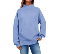 Pull femme à manches longues, sweat-shirt surdimensionné avec bords ouverts, col haut pour femme, coupe confortable, t-shirt à manches longues, couleur unie, décontracté, haut pour l'automne et