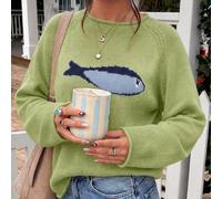 Pull femme ample à manches longues en maille, motif poisson, style Y2K mignon et décontracté, top automne/hiver pour sorties, vacances et rentrée scolaire L,M,S,XSPortraitTricots
